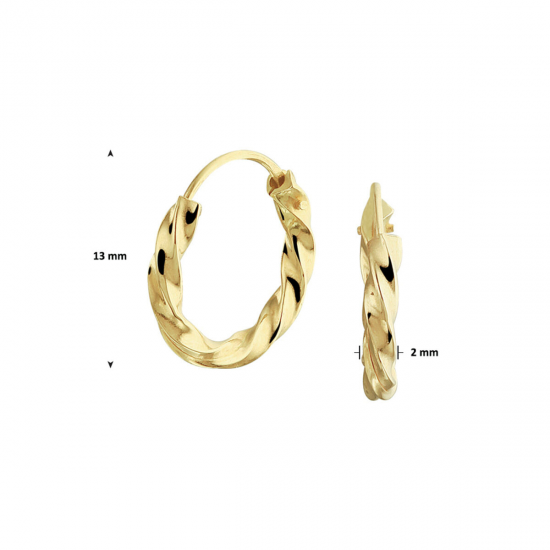 Gouden oorringen gedraaide buis 13mm - 48912