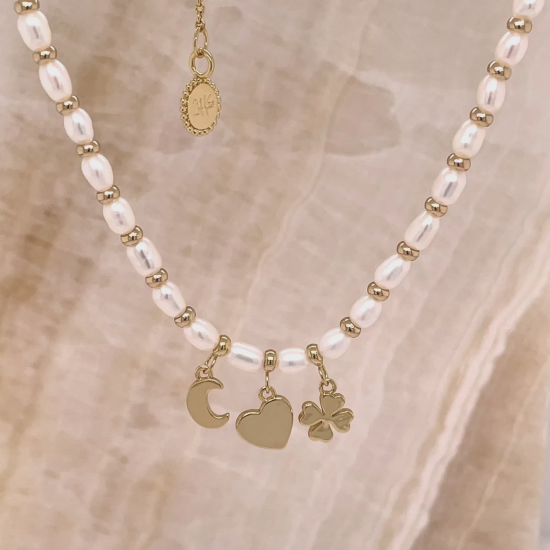 24Kae Ketting met parels zilver geelgoud verguld 12401Y MAAT 38cm - 49017