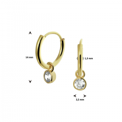 Gouden oorringen met hangers zirkonia 11x1.3mm. - 49142