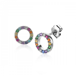 ZINZI zilveren oorknoppen 8mm bezet met regenboog kleurstenen ZIO2170Z - 52585