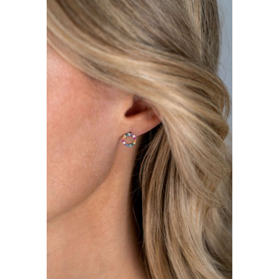ZINZI zilveren oorknoppen 8mm bezet met regenboog kleurstenen ZIO2170Z - 52585