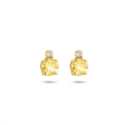 Geelgouden oorknoppen citrien en diamant (2x 0.015ct) H SI. - 49798