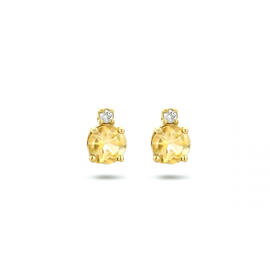 Geelgouden oorknoppen citrien en diamant (2x 0.015ct) H SI. - 49798