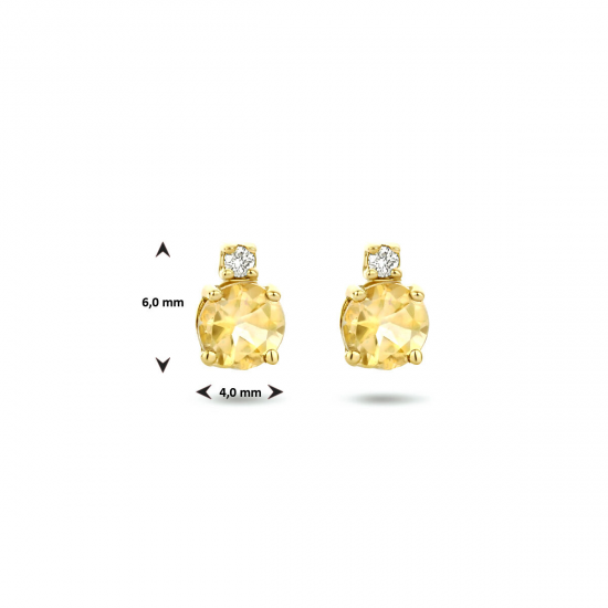 Geelgouden oorknoppen citrien en diamant (2x 0.015ct) H SI. - 49798