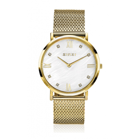 ZINZI Roman horloge witte parelmoer geelgoudkleurig 34mm ZIW548M - 49887