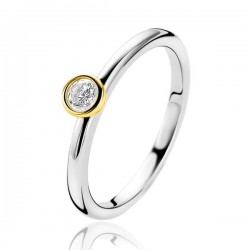 ZINZI zilveren ring bicolor glad rond met witte zirconia ZIR1177Y - 49917