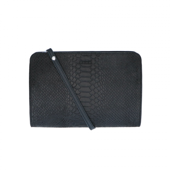 LouLou Essentiels Ruime Crossbodytas In Black Sugar Snake Leer - 49680