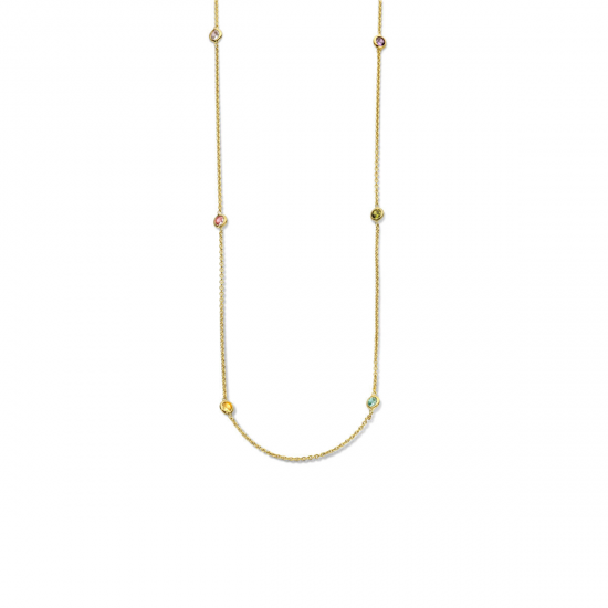 Geelgoud op 925 zilveren collier met gekleurd zirkonia 40+4cm. - 49832