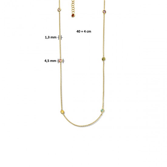 Geelgoud op 925 zilveren collier met gekleurd zirkonia 40+4cm. - 49832
