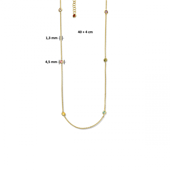 Geelgoud op 925 zilveren collier met gekleurd zirkonia 40+4cm. - 49832