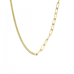 Geelgoud op 925 zilveren collier paperclip schakel 5.1mm en een gourmette schakel 3.6mm 42+3cm. - 49836