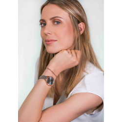 ZINZI Classy horloge 34mm grijze wijzerplaat roségoudkleurige stalen kast en bicolor band, ziw1027 - 50267