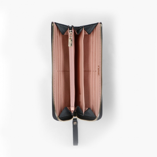 FMME. Grote Leren Portemonnee - Zwart Grain Leer - 47318