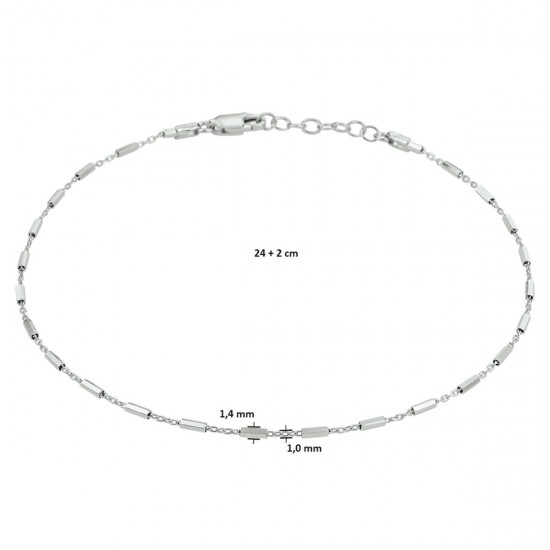 Zilveren enkelbandje buisjes 1,4 mm 24 + 2 cm - 50328