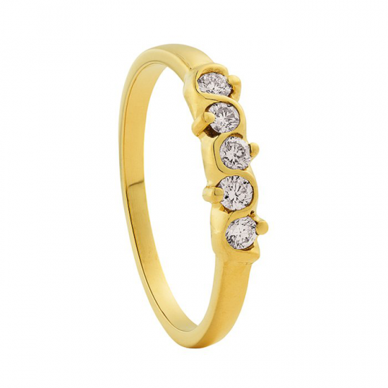 ECLAT 14krt Geelgoud Alliance slag Ring met 5 x 0,15 VVS crt briljant VVS/VS MAAT 17,5 - 50444
