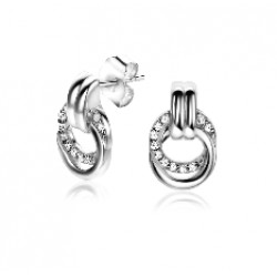 ZINZI zilveren oorstekers 13mm met elkaar verbonden ronde vormen glad en witte zirconia ZIO2266 - 50610