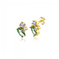 ZINZI Gold 14 karaat gouden oorknoppen oorstekers zirconia groen/blauw/champ ZGO379 - 50664