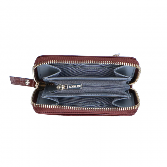 LOULOU Kleine RFID Portemonnee Classy Croc Cacao Bruin - 50780