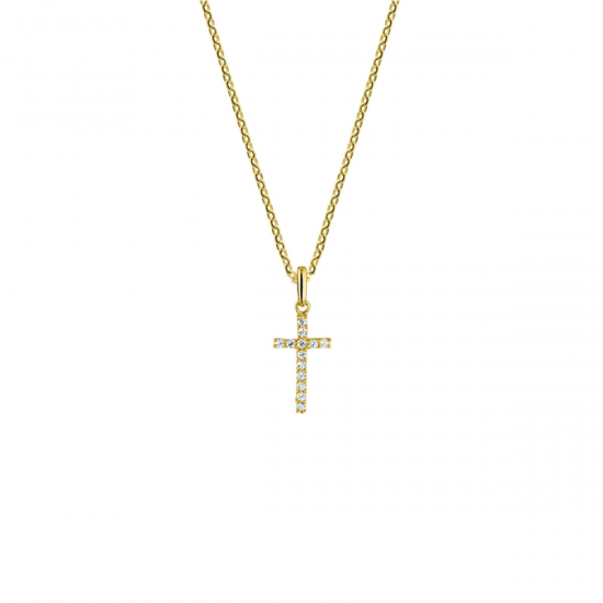 Geelgouden collier kruis met zirkonia 1,0 mm  MAAT 41 + 4 cm - 51311