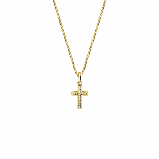 Geelgouden collier kruis zirkonia 1,0 mm 41 + 4 cm - 51312