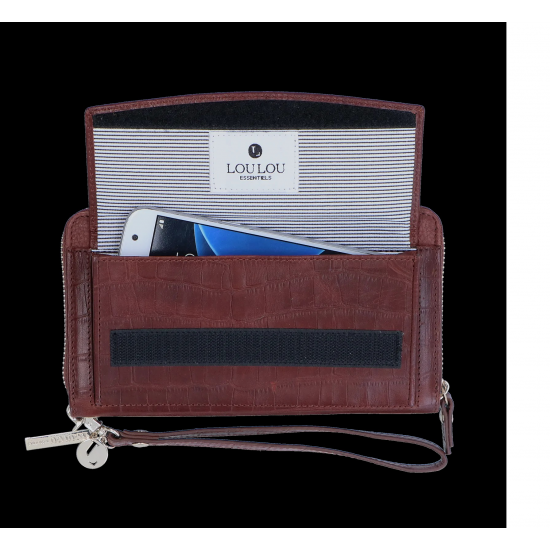 LOULOU Ruime Dames Portemonnee in Bruin Leer met Croco Inprint - 50795