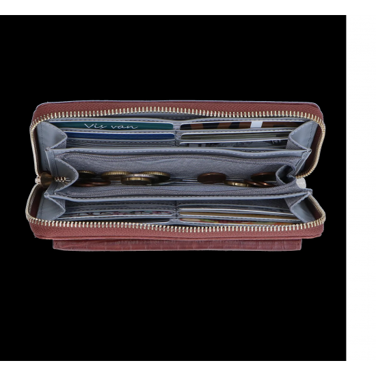 LOULOU Ruime Dames Portemonnee in Bruin Leer met Croco Inprint - 50795