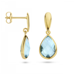 geelgouden oorhangers blauw topaas - 51336