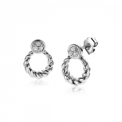 ZINZI zilveren ronde oorstekers 12mm gedraaid motief, bezet met witte zirconia's ZIO2390 - 52584