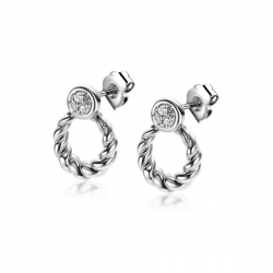 ZINZI zilveren ronde oorstekers 12mm gedraaid motief, bezet met witte zirconia's ZIO2390 - 52584