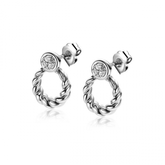 ZINZI zilveren ronde oorstekers 12mm gedraaid motief, bezet met witte zirconia's ZIO2390 - 52584