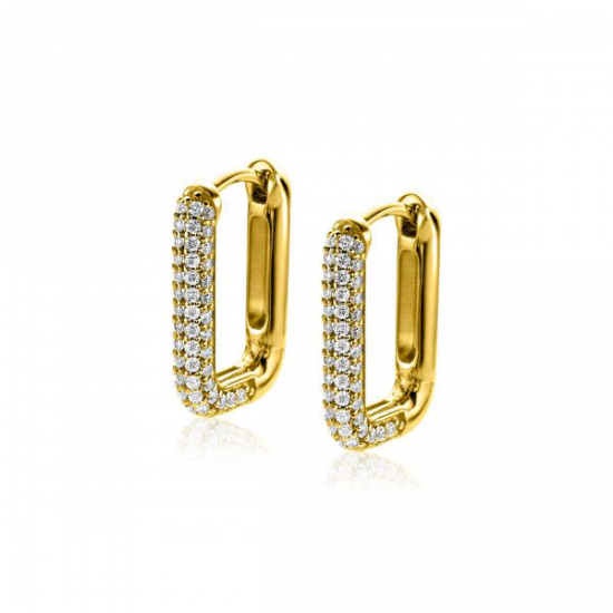 ZINZI gold plated zilveren luxe oorringen 18x3mm rechthoekig met witte zirconia's ZIO2222Y - 51620