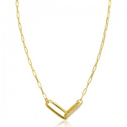 ZINZI gold plated zilveren schakel ketting 45cm met 2 grote ovale schakels, bezet met witte zirconia ZIC2371Y - 51709