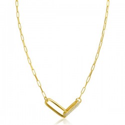 ZINZI gold plated zilveren schakel ketting 45cm met 2 grote ovale schakels, bezet met witte zirconia ZIC2371Y - 51709