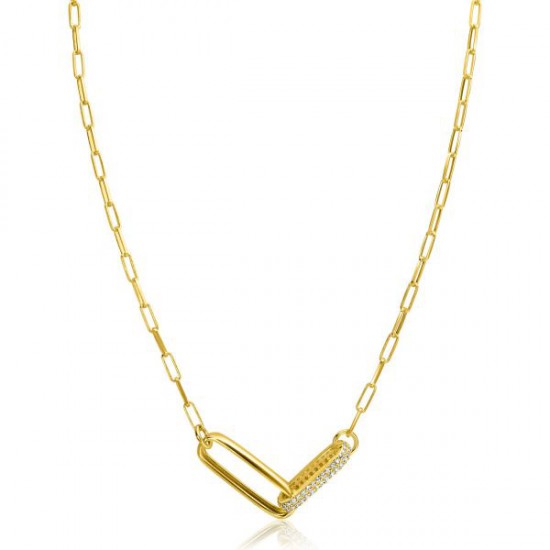 ZINZI gold plated zilveren schakel ketting 45cm met 2 grote ovale schakels, bezet met witte zirconia ZIC2371Y - 51709
