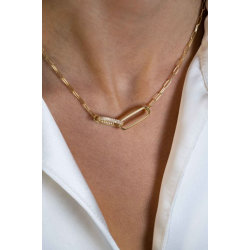 ZINZI gold plated zilveren schakel ketting 45cm met 2 grote ovale schakels, bezet met witte zirconia ZIC2371Y - 51709