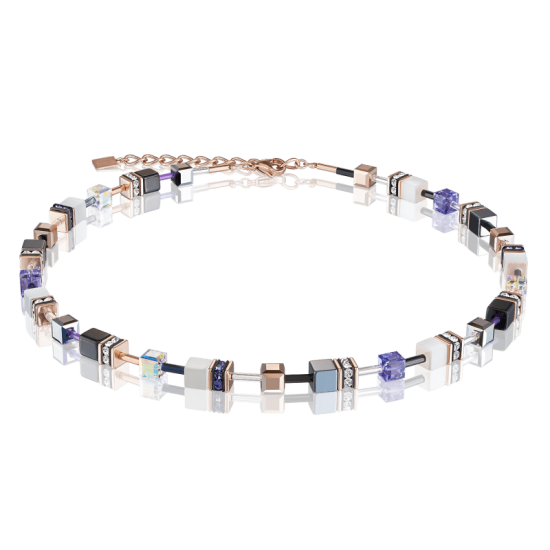 Coeur de Lion GeoCUBE® Iconic collier rosé goud wit & paars 43+2cm 4013/10-0800 - 51822