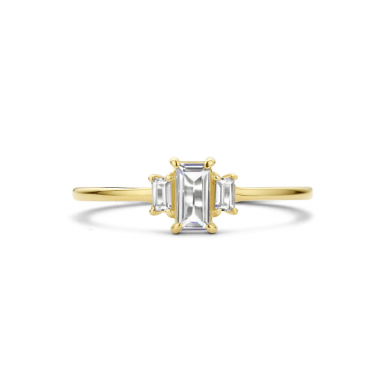 Geelgouden ring met zirkonia 5X2,5 mm  MAAT 17,75. - 51393