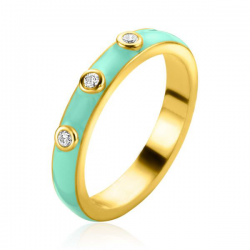 ZINZI gold plated zilveren aanschuifring trendy turquoise emaille en witte zirconia's 3mm ZIR2315T - 52589