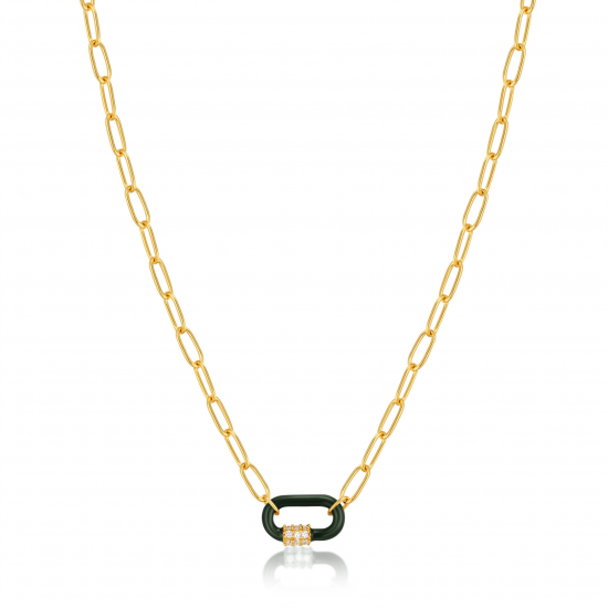 ANIA HAIE Forest Green Enamel Carabiner Gold Necklace MAAT 45cm - 48189