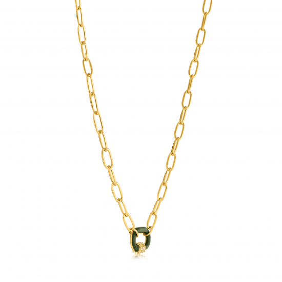 ANIA HAIE Forest Green Enamel Carabiner Gold Necklace MAAT 45cm - 48189