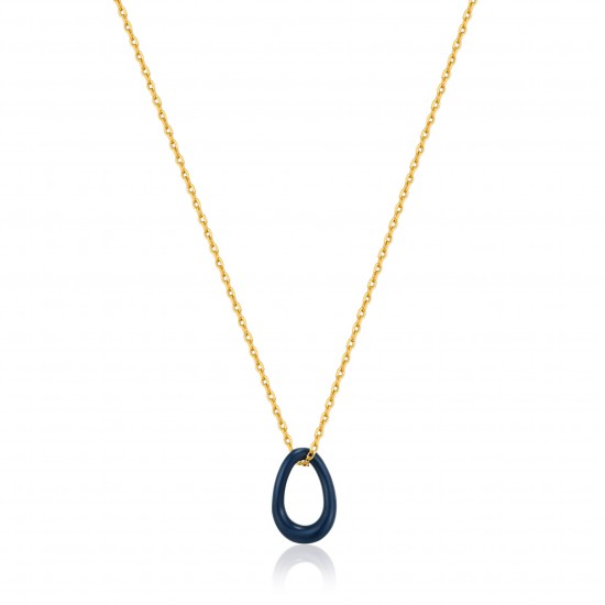 ANIA HAIE Navy Blue Enamel Gold Twisted Pendant Necklace MAAT 45cm - 48191