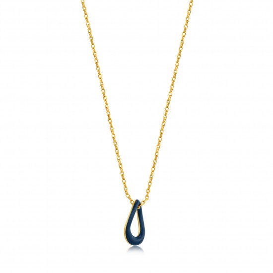 ANIA HAIE Navy Blue Enamel Gold Twisted Pendant Necklace MAAT 45cm - 48191