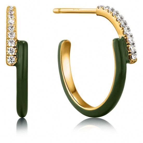 ANIA HAIE Forest Green Enamel Gold Sparkel Overlap Hoop Earrings MAAT 1,8cm - 48203