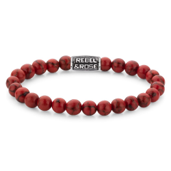 Rebel & Rose Armband Red Delight Vintage Man Armband Kralen Rood 8mm RR-80099-V-M - 52052