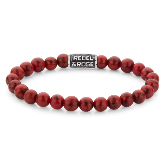 Rebel & Rose Armband Red Delight Vintage Man Armband Kralen Rood 8mm RR-80099-V-M - 52052