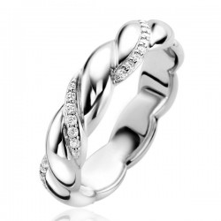 ZINZI zilveren ring met gedraaid effect, bezet met witte zirconia's ZIR2295 - 52322