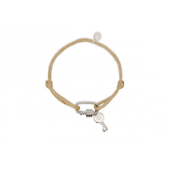 24Kae Armband met lichtbeige zijden touw sleutel zilver gerhodineerd 22422S MAAT 18cm - 48606