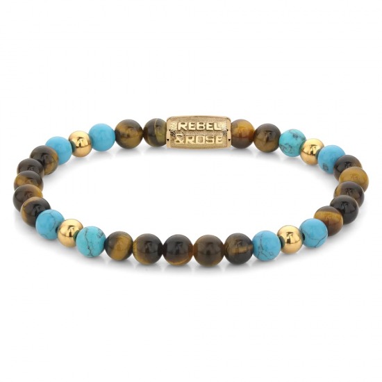 Rebel & Rose Armband Mix Tiger Turquoise - 18 ct yellow gold ionplated RR-60104-G-S - 53033