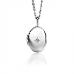 ZINZI zilveren medaillon ovaal glanzend bezet met witte zirconia ZIH2424 (exclusief ketting geprijsd) - 53186