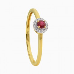 ECLAT 14krt Geelgoud Ring Robijn Diamant 0.05crt G-SI - 48895